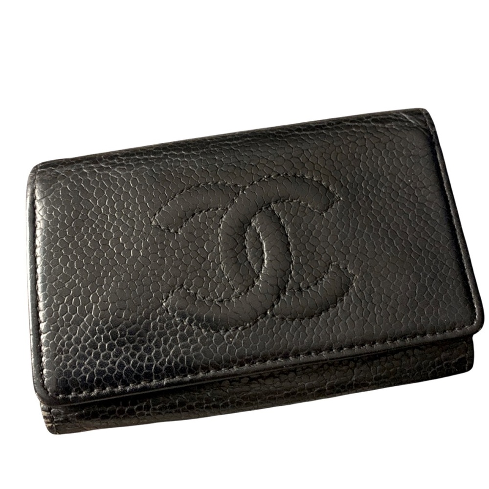 CHANEL CAVIAR SKIN CC LOGO 6 KEY CASE HOLDER BLACK